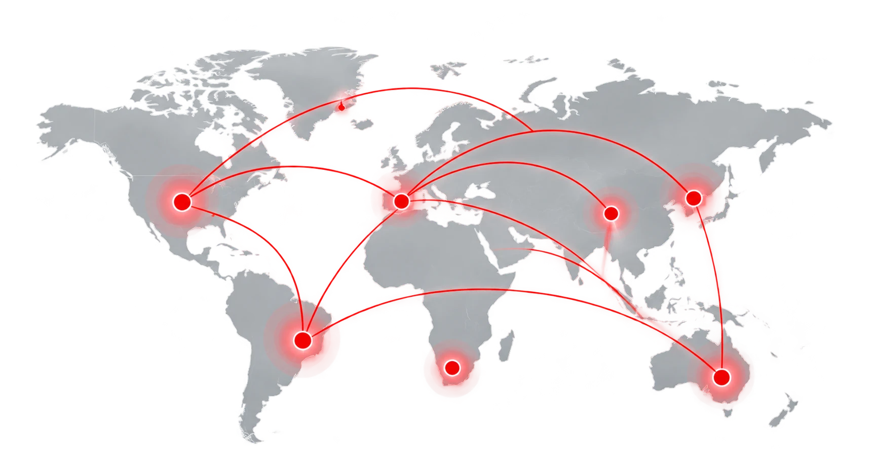World map illustration with connected red location markers